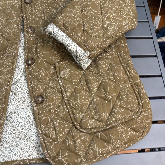 Marine Layer Arlo Quilted Jacket Womens S Green Floral Long Sleeve Button Front - Picture 4 of 8